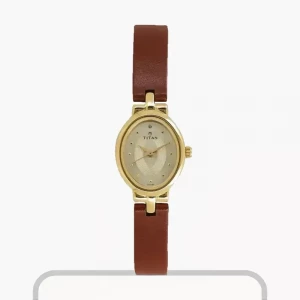 Titan Brown Leather Strap Champagne Dial Ladies Watch